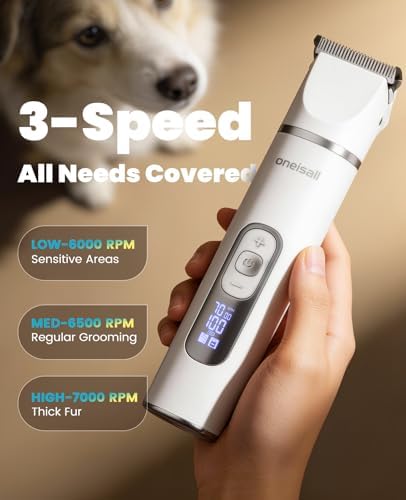 oneisall 4 in 1 Dog Grooming Kit with LCD Display (White)