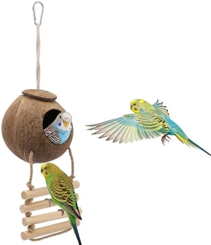 Hypeety Pet Bird Breeding Nest Natural Coconut Bird Hideout Hut for Cage