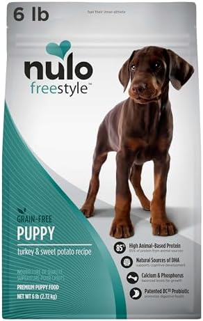 Nulo Freestyle Puppy Food - Turkey & Sweet Potato, Grain Free Dog Food Dry for Puppies, Natural, High Protein Kibble with Probiotics, DHA & Omega 3 Fatty Acids for Small and Medium Breeds, 6lb Bag