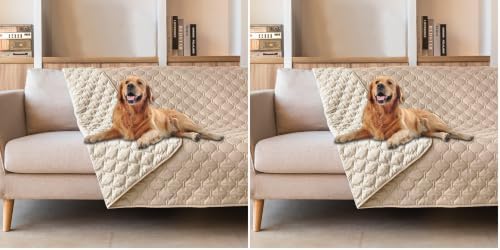 gogobunny 100% Double-Sided Waterproof Dog Bed Cover Pet Blanket Sofa Couch Furniture Protector for Puppy Large Dog Cat, Reversible (52x82 Inch (Pack of 2), Dark Beige/Light Beige)