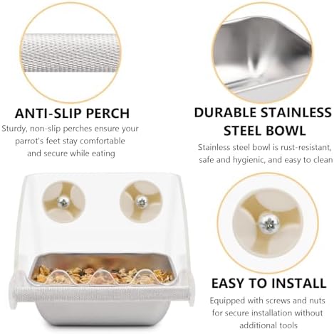 Hypeety Transparent No Mess Bird Feeder for Cage with Anti-Slip Perch