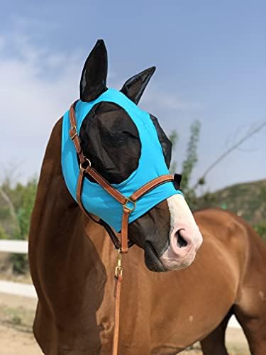 Horse Fly Mask Super Comfort Horse Fly Mask Elasticity Fly Mask with Ears We Only Make Products that Horses Like… (Pacific Blue, M)