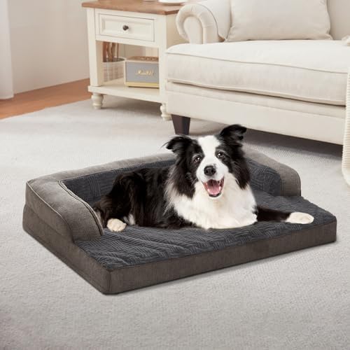 Orthopedic Dog Beds for Large Dogs, Waterproof Memory Foam Large Pet Bed with Sides, Non-Slip Bottom and Egg-Crate Foam Dog Couch Bed with Washable Removable Cover, Gray