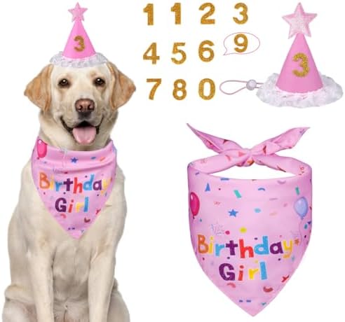 Dog Birthday Decorations,Dog Birthday Hat with Numbers,Dog Bandana