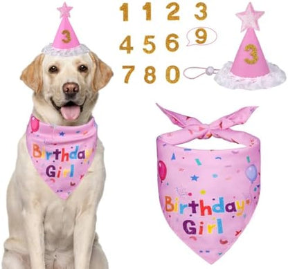 Dog Birthday Decorations,Dog Birthday Hat with Numbers,Dog Bandana
