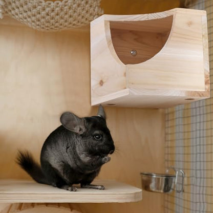 Yesland Wood Chinchilla House, Natural Square Small Animal Hideout Hut for Chinchilla, Squirrel, Sugar Gliders in Cage - 6.5 X 6.5 X 6.5 Inches (Pack of 2)