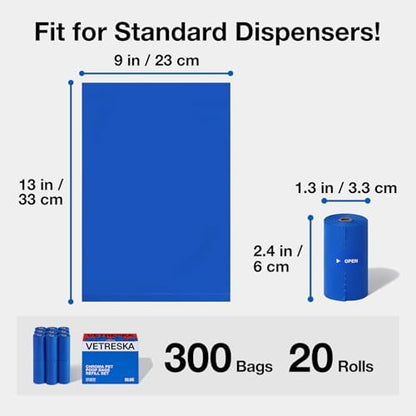 VETRESKA Dog Poop Bags, 300 Counts, Leak Proof, Extra Thick and Large