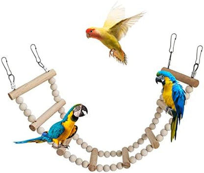 Bird Ladder Bridge, Wooden Pet Hamster Climbing & Swing Toys, Cage Accessories for Birds Rats Parrots Hamster Squirrel Sugar Gliders Parakeets Cockatiels - 8 Steps - 19.3 x 3.14 Inch
