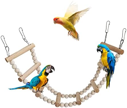 Bird Ladder Bridge, Wooden Pet Hamster Climbing & Swing Toys, Cage Accessories for Birds Rats Parrots Hamster Squirrel Sugar Gliders Parakeets Cockatiels - 8 Steps - 19.3 x 3.14 Inch