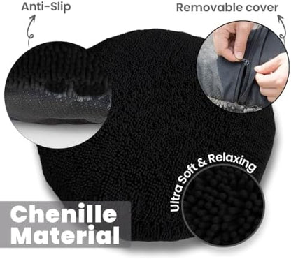 Muddy Mat® Cloud K-9 Bed for Dogs & Cats, Soft & Relaxing Donut Dog Bed, Chenille Material, Removable Cover, Washable & Dryer Safe–Black Small(25'x25')