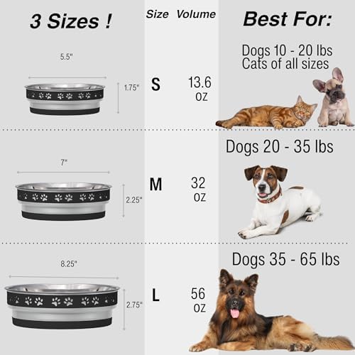 Loving Pets Corsa Dog Bowls- Stainless Steel Dog & Cat Bowls - Spill Proof Dog Food Bowl, Cat Bowl, Puppy Essentials & Pet Supplies Great for Home & Travel (Large 35-65 lbs, Stealth Black)