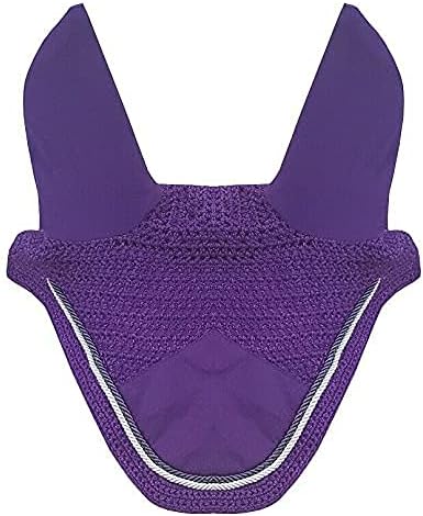 Horse Fly Bonnet Double Piping Ear Net Fly Veil Mask Breathable Cotton Crochet Horse Tack (Full, Purple)