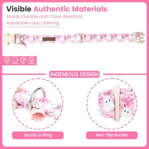 Halloween Dog Collar, Pink Ghost Dog Collar for Small Dogs Female/Male Puppy