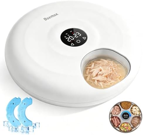 6 Meal Automatic Wet Food Cat Feeder for with Stainless Steel Tray (White)