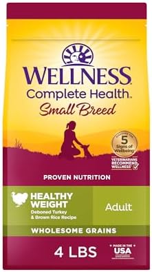 Wellness Complete Health Healthy Weight Small Breed Adult Dry Dog Food, Wholesome Grain Kibble, Natural, Turkey and Brown Rice Recipe, 4 lb Bag