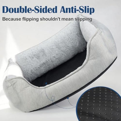 Dog Bed for Large Medium Dogs with Cool to Touch Fabric， Soft Calming Cat Beds for Indoor Cats， Reversible Square Pet Bed for Puppy, Machine Washable Non-Slip Bottom L