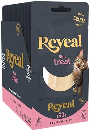 Reveal Natural Cat Treats, 12 Count Single Ingredient Treat for Cats, Grain Free, Whole Salmon Loin, 1.06 oz Bags