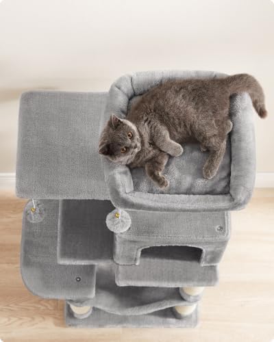 Feandrea Cat Tree, 44.1-Inch Cat Tower, Multi-Level Condo, Light Gray