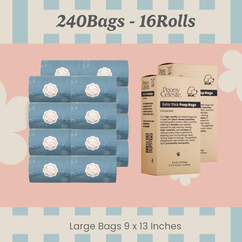 Extra Thick Plant Based Poop Bags - 2 pack, 240 bags, Blue Stone Color, Leak-Resistant Dog waste bags Unscented