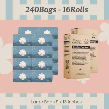 Extra Thick Plant Based Poop Bags - 2 pack, 240 bags, Blue Stone Color, Leak-Resistant Dog waste bags Unscented