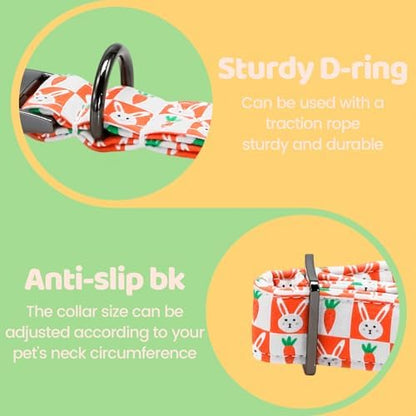Easter Dog Collar, Orange Carrot Rabbit Print Pet Collars Cute Durable Metal Buckle Girl and Boy Dog Collars Adjustable for Small Medium Large Dogs