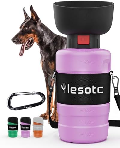 lesotc Dog Water Bottle Portable, 28oz Portable Dog Water Bottle with Bowl, Leak Proof Travel Bowl Dispenser for Dogs, One-Hand Squeeze Puppy Essentials for Walking, Hiking, Camping