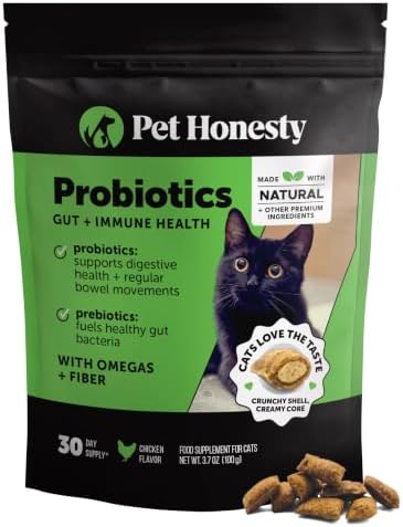 Cat Probiotics Crunchy Creamy Chews for Digestive Health - Cat Constipation + Occasional Diarrhea Relief - Daily Probiotics for Cats with Prebiotics Fiber Gut Flora Sensitive Stomach (30-Day Supply)