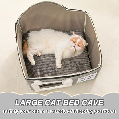 Jiupety Bear Cat Houses for Indoor Cats, Chimney Cute Cat Bed Cave, Enough Interior Space, Cartoon Soft Pet House Up to 3-10 lbs Kitten, Gray