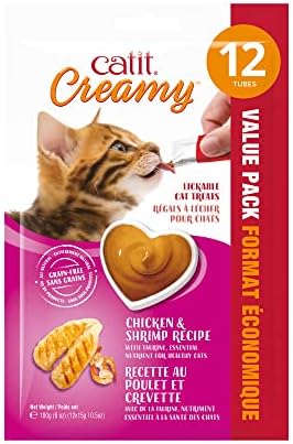 Catit Creamy Lickable Cat Treat, Chicken & Shrimp, 12 Pack, 0.5 Ounce