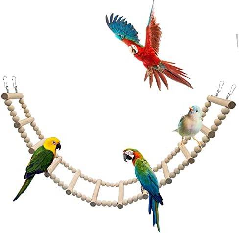Bird Ladder Bridge, Wooden Pet Hamster Climbing & Swing Toys, Cage Accessories for Birds Rats Parrots Hamster Squirrel Sugar Gliders Parakeets Cockatiels - 12 Steps - 27.5 x 3.14 Inch