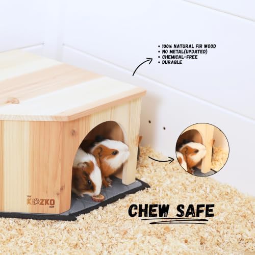 Wooden Guinea Pig Corner Hideout - Hidey for Chinchilla, Rat and Hedgehog with Pee Pad, Fully Assembled & Dual Entrances - Guinea Pig Accessories by The Kozko Hut