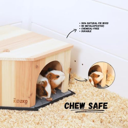 Wooden Guinea Pig Corner Hideout - Hidey for Chinchilla, Rat and Hedgehog with Pee Pad, Fully Assembled & Dual Entrances - Guinea Pig Accessories by The Kozko Hut