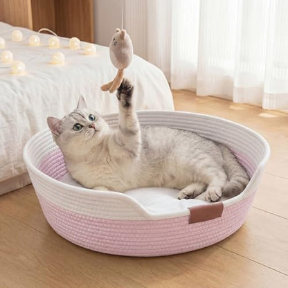 YOUDENOVA Cat Bed, Stimulicat Handwoven Cat Basket with Cushion