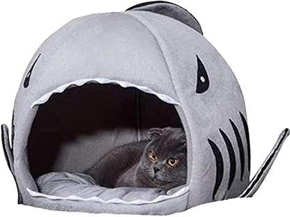 Cat Litter Hot Cat Mat Shark-Shaped House Warm Kennel Kitten Bed One Mat Two Usage Shark Bed for Small Cats Dog Cave Cozy Bed Removable （Light Grey）