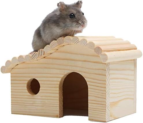 balacoo Wooden Hamster House Hideout Natural Solid Wood Hut with Round Hole and Door Small Animal Habitat for Hamsters Mice Hedgehogs Nesting and Chewing 4.72 X 2.95 X 3.14 in