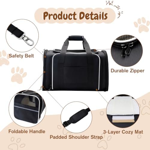 Double Expandable Cat Carrier,Airline Approved Soft-Sided Pet Travel Carrier for Small Dogs Cats Under 15 lbs,Waterproof 600D Oxford Fabric with Washable Replacement Liner,Odor-Free & Claw-Proof Black