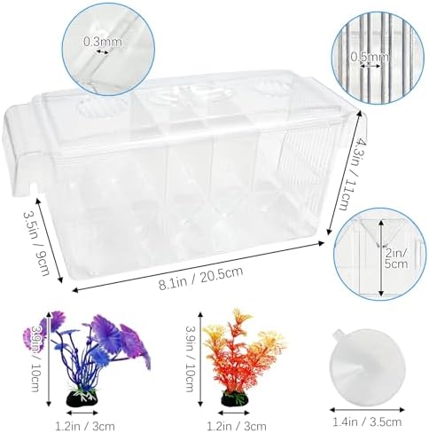 Tfwadmx Fish Breeding Box 4 Rooms HD Aquarium Breeder with Suction Cups