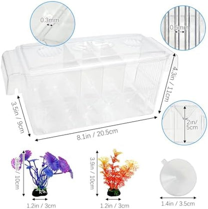 Tfwadmx Fish Breeding Box 4 Rooms HD Aquarium Breeder with Suction Cups