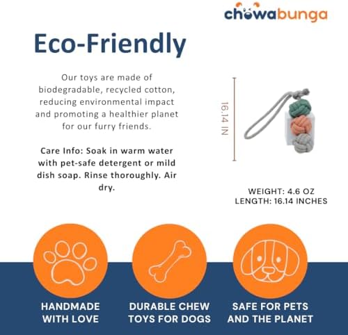 Rope Ball Dog Toy, Ice Cream Scoops - Eco Cotton Dog Rope Ball Dog Tug Toy with Fetch Toy Loop Handle - Natural, Non-Toxic Dyes, Tug of War Dog Toy for Small & Medium Dogs