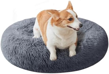 Nisrada Dog Bed for Small Medium Large Dogs, 27 inch Calming Dogs Bed, Washable-Round Cozy Soft Pet Bed for Puppy and Kitten with Slip-Resistant Bottom
