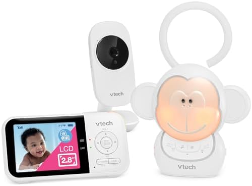 VTech VM819 Baby Monitor + BC8211 Myla the Monkey Bundle - Non-WiFi Video Monitor with 19Hr Battery, 1000ft Range & Portable Soother with Night Light & Stroller Attachment