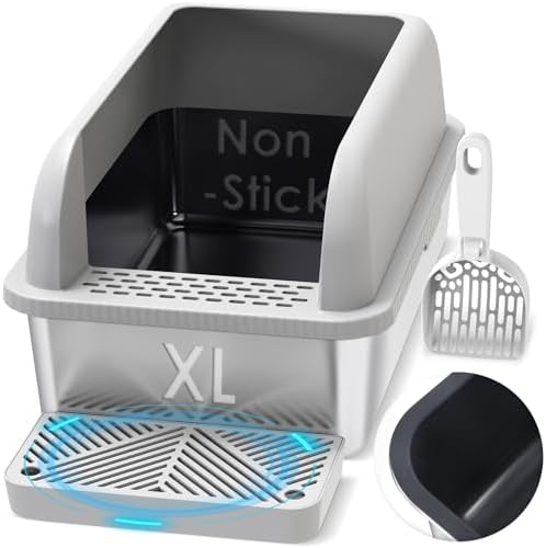 Suzzipaws XL Non-Sticky Coated Stainless Steel Cat Litter Box with Lid