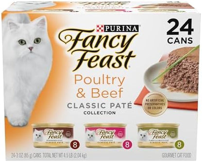 Purina Fancy Feast Classic Pate Poultry & Beef Wet Cat Food, 3 oz, 24-Pack