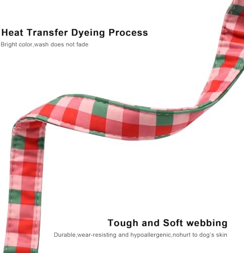 Lionet Paws SpringDog Collar- Red Pink Green Plaid Dog Collars with Plastic Buckle and Daisy Pendant,Light Winter Dogs Collar for Medium Large Dogs