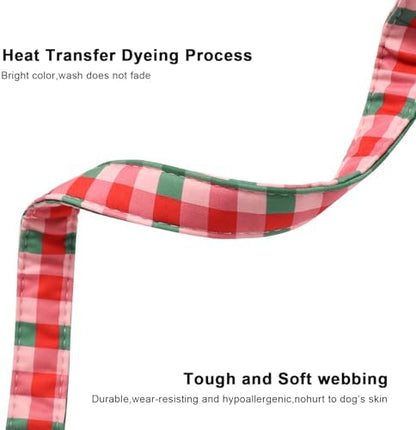 Lionet Paws SpringDog Collar- Red Pink Green Plaid Dog Collars with Plastic Buckle and Daisy Pendant,Light Winter Dogs Collar for Medium Large Dogs