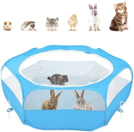 Pawaboo Small Animal Playpen with Zippered Cover,Light Blue