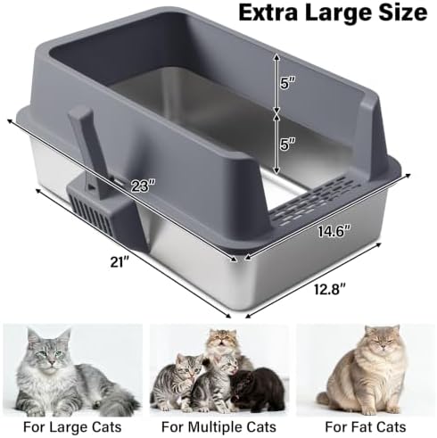 Stainless Steel Litter Box with Lid,XL Extra Metal Cat Litter Box