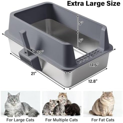 Stainless Steel Litter Box with Lid,XL Extra Metal Cat Litter Box