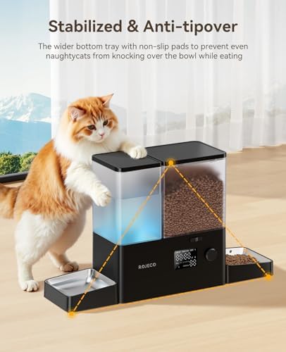 ROJECO Automatic Cat Feeder & Water Dispenser,Button Customizable Feeding