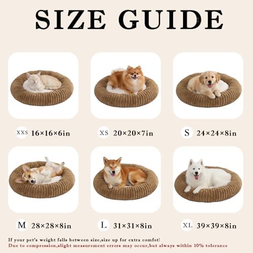 Short Plush Dog Bed Donut, Ultra-Soft & Machine Washable Dog Beds, Durable Round Calming Pet Bed for Cats and Small, Medium, Large Dogs (Coffee Brown, Large)
